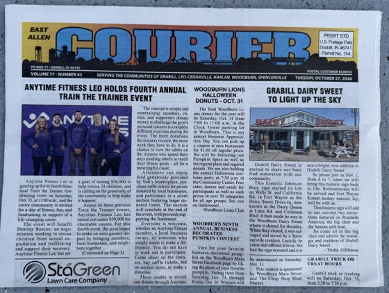 Front page of the October 27, 2026 East Allen Courier, folded as delivered
