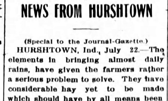Top of the clipping: News from Hurshtown, The Fort Wayne Journal-Gazette, July 23, 1907