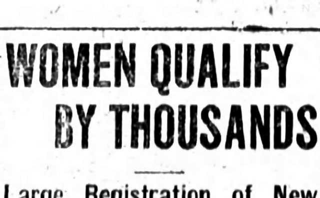 Top of the clipping: Women Qualify by Thousands, The Fort Wayne News and Sentinel, October 5, 1920