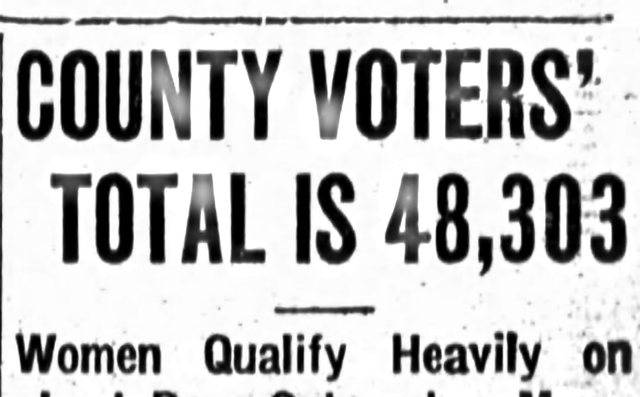 Top of the clipping: County Voters' Total is 48,303, The Fort Wayne News and Sentinel, October 7, 1920